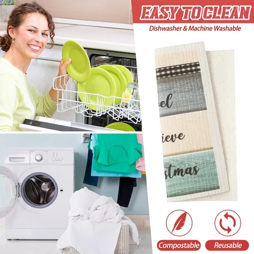Vista 4 de Yinder 6 Piezas Paños de Cocina Suecos de Navidad para Mesa Paños de Platos Reutilizables de Navidad Paños de Limpieza Absorbentes de Secado Rápido
