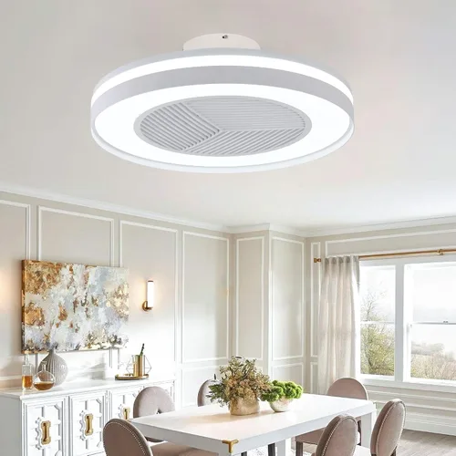 Vista 8 de Ventiladores de techo inteligentes de bajo perfil con control remoto/APP de 3 luces regulables, ventiladores de techo sin aspas de 20" con 6