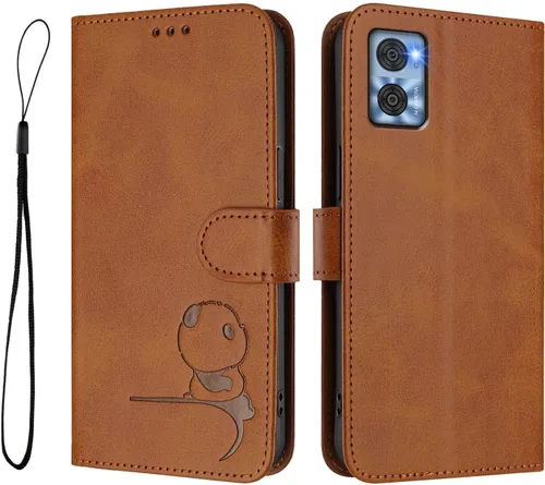 Vista 9 de Funda de cuero compatible con Moto E22i 4G, bonita funda de piel de panda con soporte para tarjetas, correa de muñeca, a prueba de golpes, para Moto