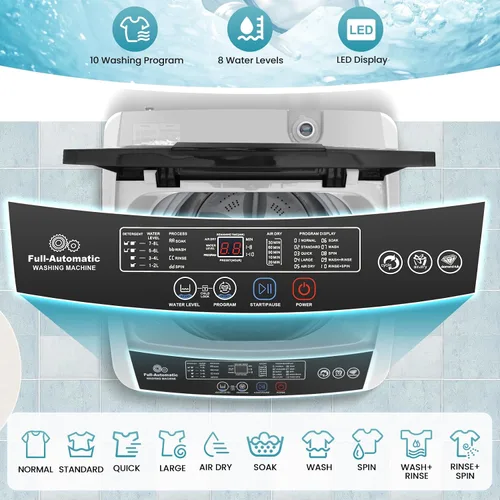 Vista 4 de Nictemaw Lavadora portátil de 20 libras, 2.8 pies cúbicos con 10 programas de lavado, pantalla LED y bomba de drenaje, lavadora de ropa compacta