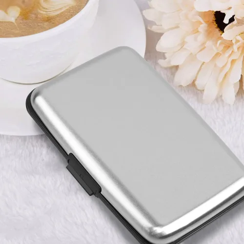 Vista 7 de Portatarjetas de crédito con bloqueo RFID, mini tarjetero delgado de aluminio duro para hombres o mujeres