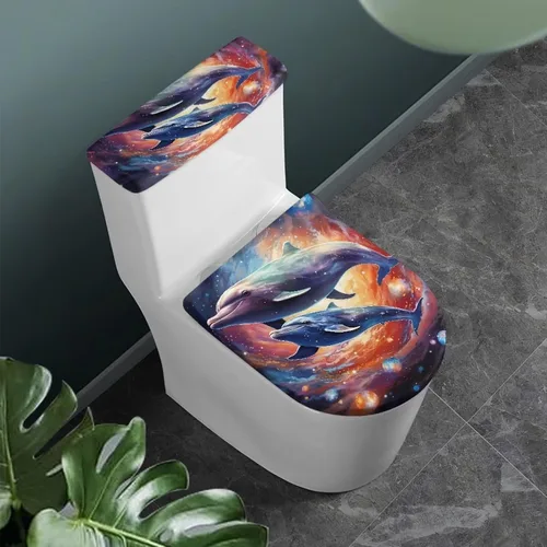 Vista 12 de Ystardream Juego de 2 fundas de inodoro y fundas de asiento de mar profundo, fundas de tapa de asiento de inodoro, fundas lavables para tanque