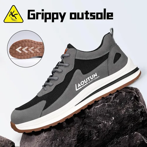 Vista 4 de Zapatos deportivos con punta de acero para hombre, zapatos ligeros para hombre, zapatos de trabajo cómodos, zapatos de seguridad con amortiguación