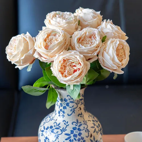 Vista 6 de DUYONE Fake Flowers for Decoration Home Decor Soft Touch Artificial Flowers Austin Rose Peony Latex Fake Flower Living Room Decoration Vivid Pink
