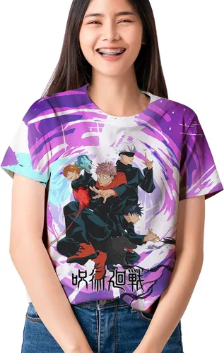 Vista 3 de Anime Mens Tshirt Kaisen Men and Women Japanese Cartoon 3D Printing Black Unisex Gojo Yuji Adult Teenagers Tee