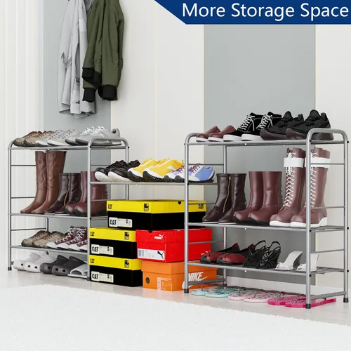 Vista 2 de Zapatero apilable de 4 niveles, organizador de zapatos expandible y ajustable, estante de almacenamiento, alta capacidad, rejilla de alambre