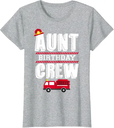Vista 32 de Aunt Birthday Crew Fire Truck Fireman - Camiseta para fiesta de acogida, Negro, S