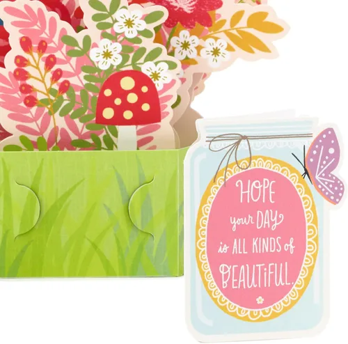 Vista 5 de Hallmark Paper Wonder - Tarjeta desplegable para cumpleaños, pensando en ti, felicitaciones o cualquier ocasión (flores y mariposas)