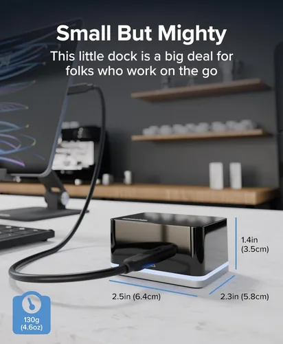 Vista 4 de Plugable Mini estación de acoplamiento USB-C con cable, HDMI compacta, Gigabit Ethernet y 3 puertos USB, funciona con USB-C, USB4 y Thunderbolt