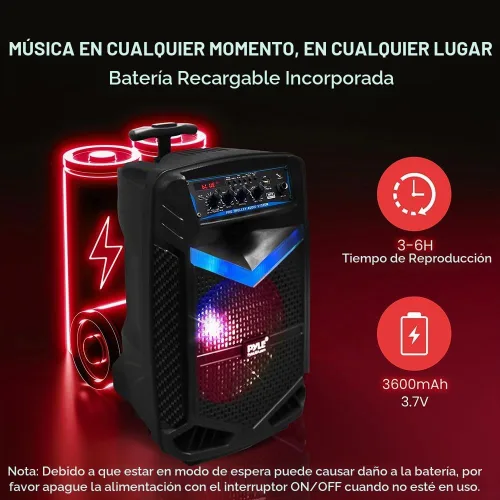 Vista 5 de Pyle PPHP842B - Sistema de altavoces PA portátil recargable de 400W con Bluetooth para exteriores con subwoofer de 8" y tweeter de 1", función