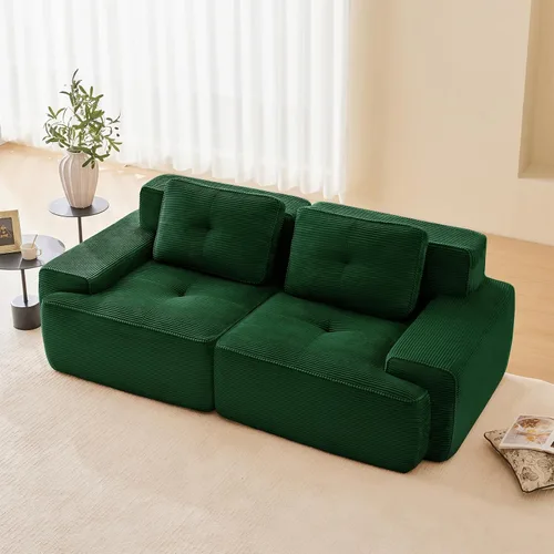 Vista 68 de Sofá moderno comprimido sin armazón de 116", sofás seccionales de 3 plazas para sala de estar, sofá seccional modular de pana verde nube, espuma