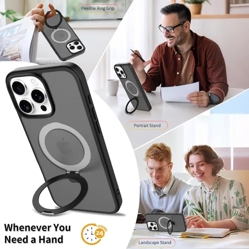 Vista 6 de Funda con soporte ultra magnético para iPhone 15 Pro [protección militar contra caídas] [compatible con MagSafe] a prueba de golpes, translúcida