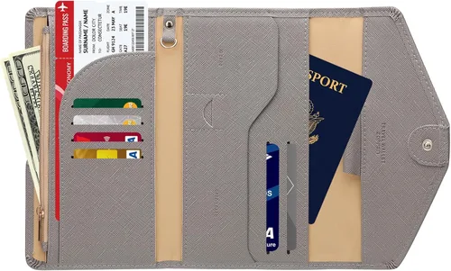 Vista 139 de Zoppen - Billetera de viaje con bloqueo RFID multiusos (Ver.4) Portatarjetas de pasaporte y vacunas, organizador de documentos de tres pliegues