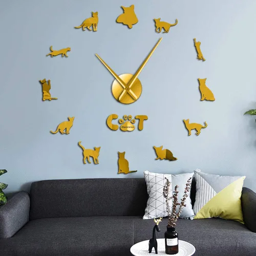 Vista 11 de The Geeky Days Gato doméstico de pelo corto gatos abisinios sin marco, reloj de pared de bricolaje grande mudo pegatinas de pared Etiopía gato sala