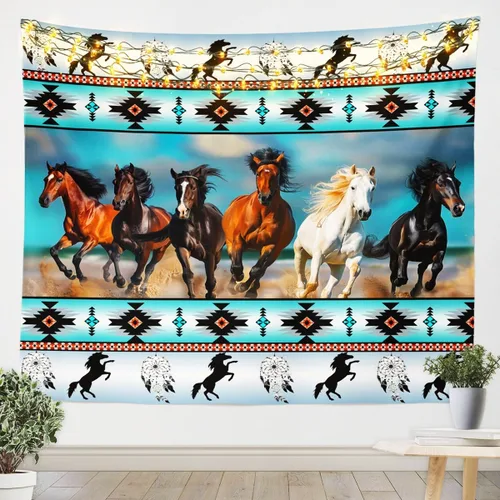 Vista 17 de Tapiz de vaca de las tierras altas, tapices aztecas nativos del suroeste, animales de granja, arte exótico nórdico, atrapasueños, arte de pared