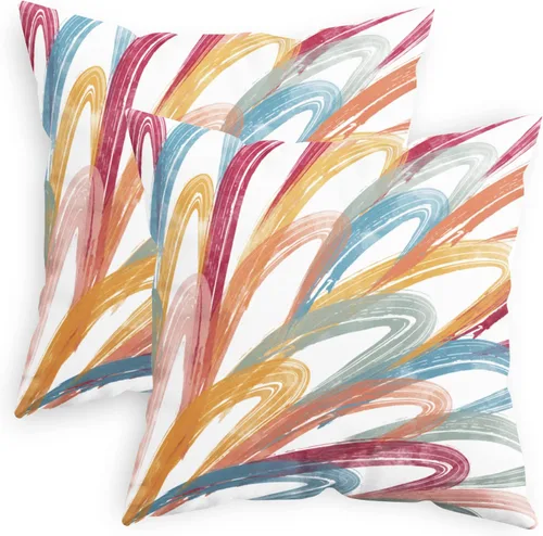 Vista 29 de CaliTime Juego de 2 fundas de almohada decorativas de vellón de dos tonos con plumas abstractas para sofá, cama, decoración de casa rural, 16 x 16