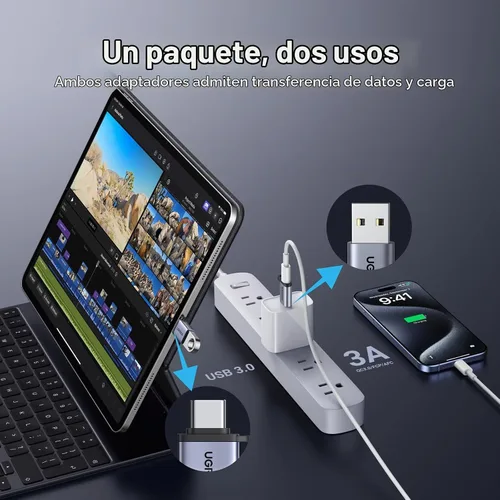 Vista 2 de UGREEN Paquete de 2 adaptadores USB a USB C, adaptador USB C hembra a USB macho de 10 Gbps compatible con iPhone 16 15, MacBook, iPad, Samsung