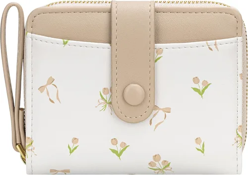 Vista 16 de BIAOTIE - Cartera para mujer con flores bonitas, con bloqueo RFID, tarjetero para tarjetas de crédito, monedero pequeño de dos pliegues