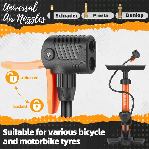 Vista 3 de Bomba de piso para bicicleta, bomba de bicicletas con manómetro, bomba de aire de bicicleta con alta presión de 160 psi, bomba de neumáticos