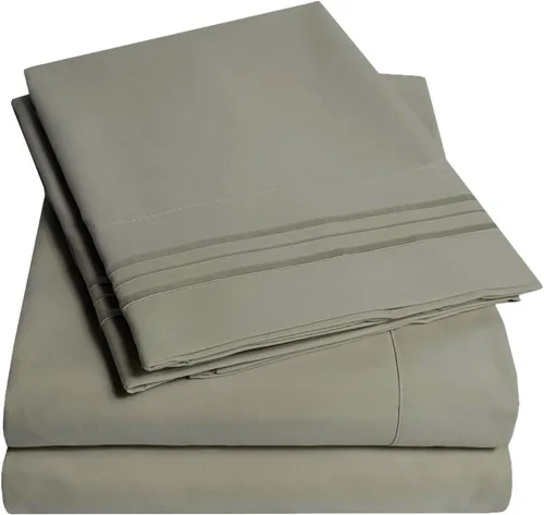 Vista 20 de Home Must Haves Juego de ropa de cama de lujo bordada de color liso 2000, extra suave, acogedor, bolsillo profundo de 12 pulgadas con fundas