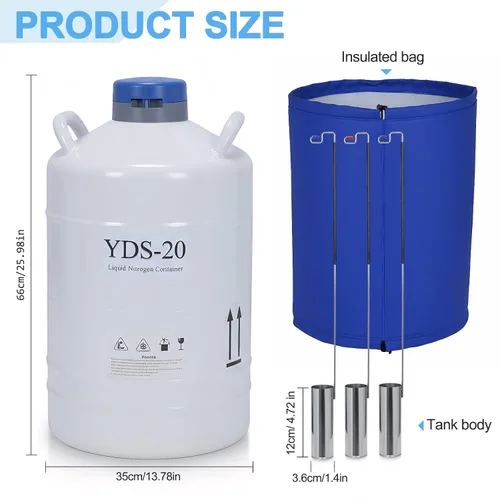 Vista 7 de Tanque de 20L LN2 Dewar criogénico con 3 botes y bolsa de transporte Contenedor de transporte de nitrógeno líquido para la industria de la belleza