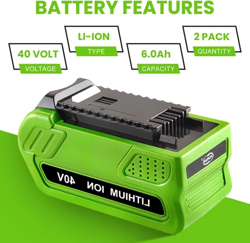 Vista 2 de 2 Packs 6.0Ah 29462 29472 Battery Replacement for Greenworks 40V Battery Compatible with Greenworks 40 Volt Cordless Power Tools(Green)