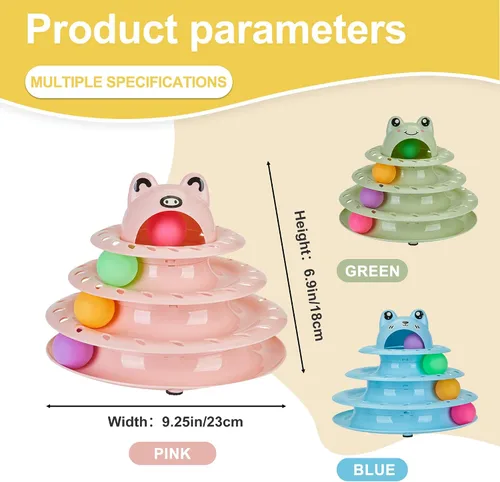 Vista 3 de Gefryco Cat Toys - Pista de rodillos de 4 niveles, juguete de torre giratoria para gatos con pelotas de persecución coloridas, juguetes interactivos