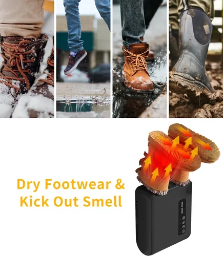 Vista 5 de Secador de botas y desodorizador, calentador de botas montado en la pared con soplador de calor, temporizador y estante seco ajustable de 360