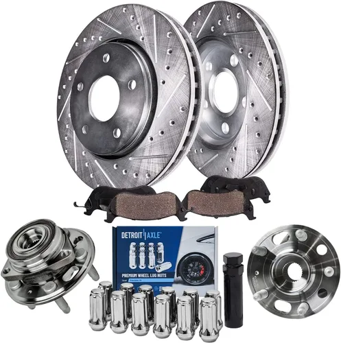 Vista 29 de Detroit Axle – Kit de frenos para VW Passat 15-21, rotores de freno de disco perforados y ranurados de 12.28 pulgadas delanteras y 10.70 pulgadas