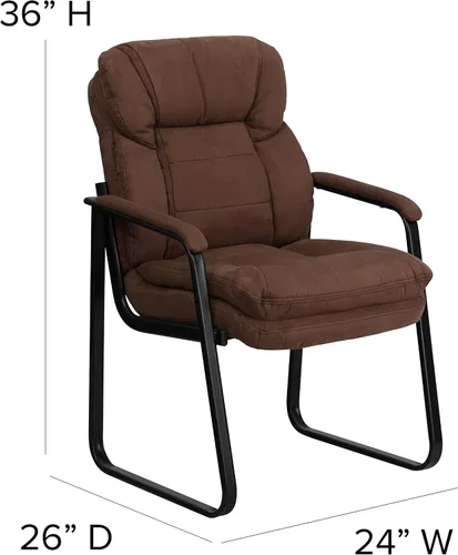Vista 2 de EMMA + OLIVER Silla lateral de microfibra marrón con soporte lumbar y base de trineo marrón (Brown Microfiber)