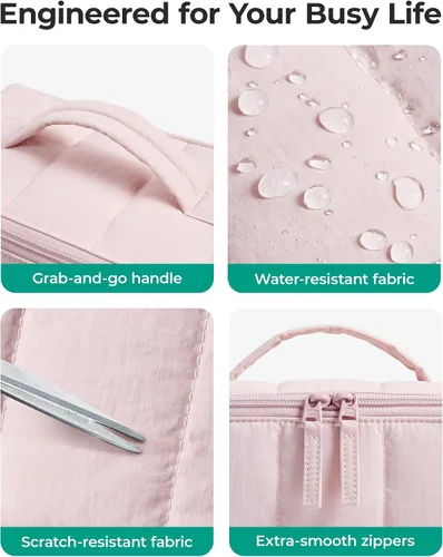 Vista 5 de BAGSMART Bolsa de Maquillaje de Viaje para Mujeres, Estuche Cosmético Portátil Resistente al Agua, Organizador de Maquillaje Acolchado Abultado