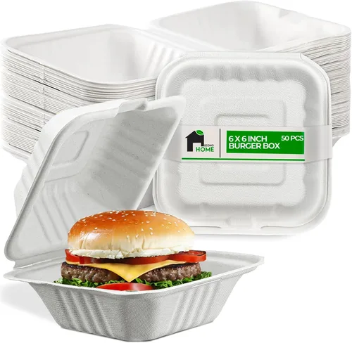 Vista 8 de EconoHome Paquete de 50 platos desechables con 5 compartimentos, bandeja compostable de caña de azúcar y bagazo ecológica, apta para microondas