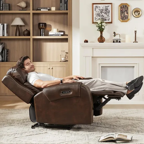 Vista 9 de CHITA Silla reclinable eléctrica de cuero genuino para adultos, sillón reclinable eléctrico que se acerca a la pared con reposacabezas eléctrico