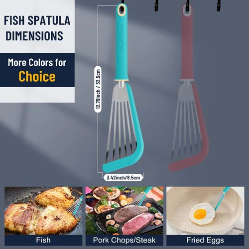 Vista 4 de Espátula de pescado, espátula de silicona resistente al calor de 600 ℉ con cepillo de untar, para utensilios de cocina antiadherentes, espátulas