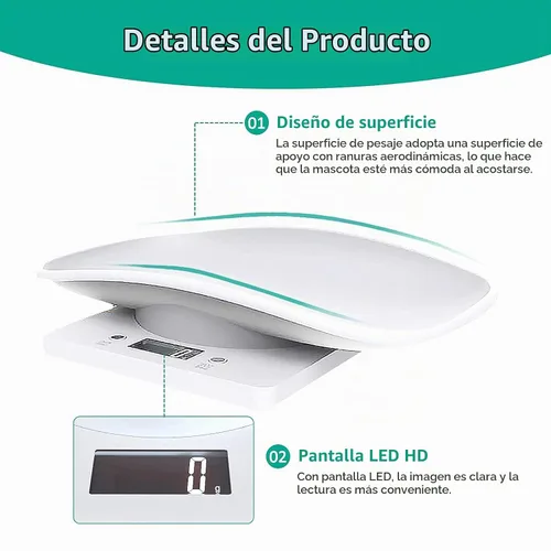 Vista 3 de Báscula digital para mascotas, blanca, pequeña escala de animales