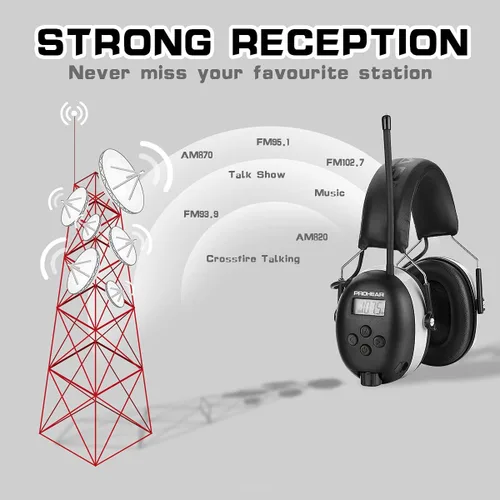 Vista 7 de PROHEAR 027 AM FM Radio Auriculares para cortar la nieve, talleres de trabajo, paquete de 2 unidades, naranja y gris