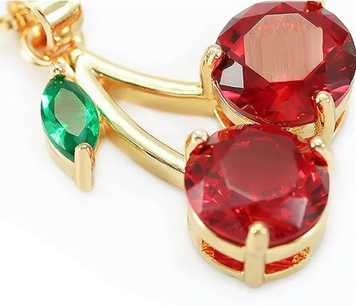 Vista 7 de ONLYJUMP Collar personalizado con colgante de fruta de cerezo de cristal rojo para mujeres y niñas creativo lindo verano tropical fruta cereza cesta