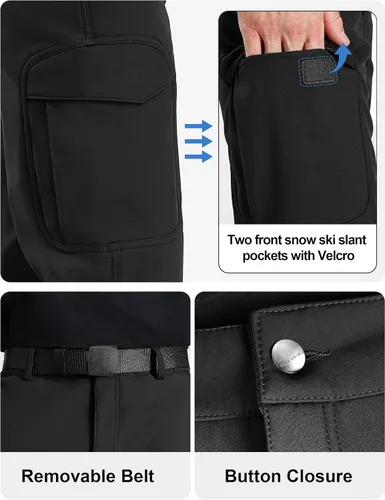 Vista 7 de FREE SOLDIER Pantalones cargo con vellón Softshell para hombre, para nieve, esquí, senderismo, con cinturón
