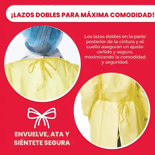 Vista 4 de Bata de aislamiento amarilla Ever Ready First Aid DYN2141-X10 con puños elásticos, cantidad universal (paquete de 10)