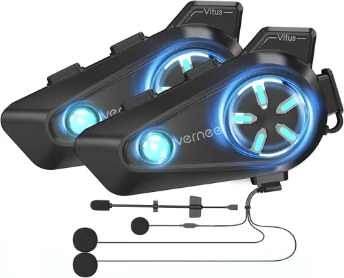 Vista 9 de vernee Altavoces Bluetooth para casco de motocicleta, 4 conductores, intercomunicador de 1.2 mi, con 2 micrófonos tipo, impermeabilidad