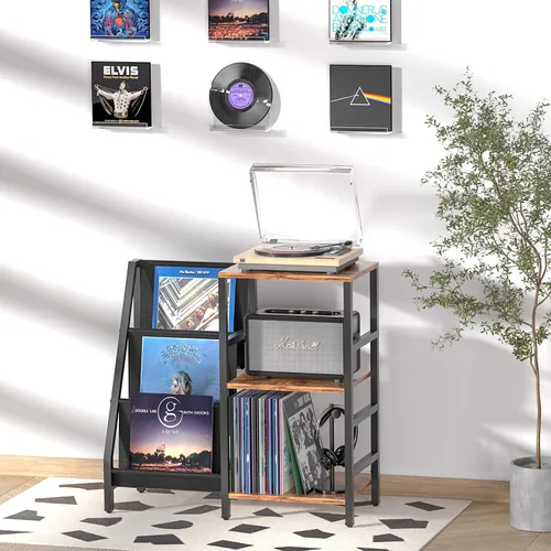 Vista 2 de Coco Bird - Soporte para tocadiscos de vinilo con almacenamiento de 3 niveles, estante de exhibición para tocadiscos para 200 álbumes, mesa