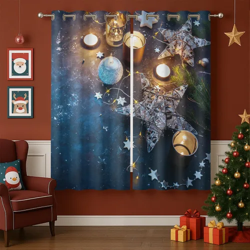 Vista 14 de Cortinas opacas de muñeco de nieve de Navidad para niñas y niños, decoración del hogar, invierno, Papá Noel, trineo, regalo, con ojales, aislamiento