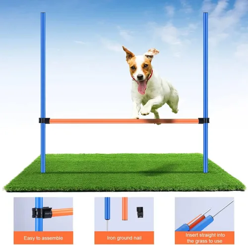 Vista 12 de PAWISE Equipo de entrenamiento de agilidad para perros, juego de obstáculos de entrenamiento de mascotas y bastones de tejido con barra de salto