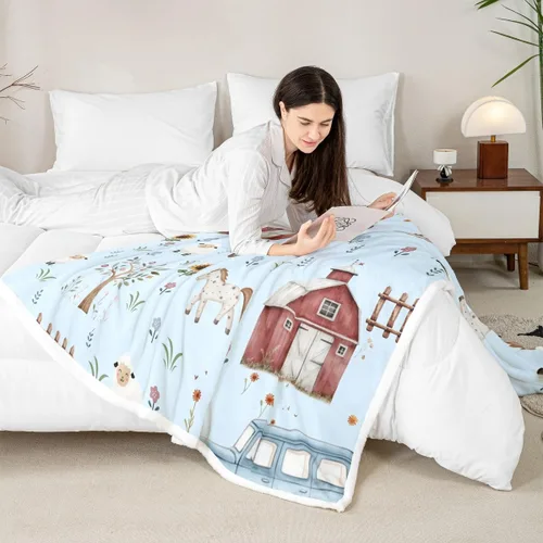 Vista 7 de Erosebridal - Mantas de bebé unisex para niños y niñas, mantas de guardería de animales de granja de minky 40x50, manta sherpa con diseño de tractor