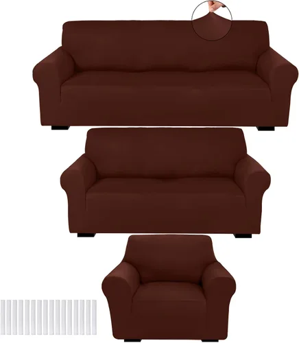 Vista 11 de Peryiter Juego de 3 Fundas para Sofá, Cubiertas de Muebles para Sofá, Loveseat, Sillón, Ajuste de Forma Elástico, Sin Arrugas, Protector de Muebles