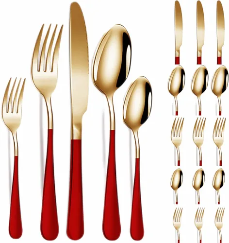 Vista 9 de Vilihkc Juego de cubiertos de 20 piezas de cubiertos de acero inoxidable para 4, regalo resistente, cuchillo pulido espejo, tenedor, cuchara