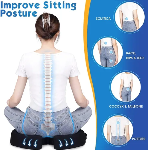 Vista 8 de TushGuard - Cojín de asiento para silla de oficina de espuma viscoelástica antideslizante, cojín de escritorio para la espalda, coxis, ciática