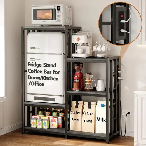 Vista 12 de Soporte para Mini Nevera, Estación de Gabinete de Barra de Café con Espacio de Almacenamiento para Insertar Refrigerador Pequeño, Organizador