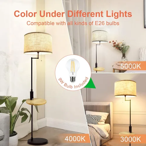 Vista 3 de DLLT - Lámpara de pie LED para sala de estar, luz de acento de pie con puerto de carga USB, ahorro de energía, iluminación de poste alto con mesa