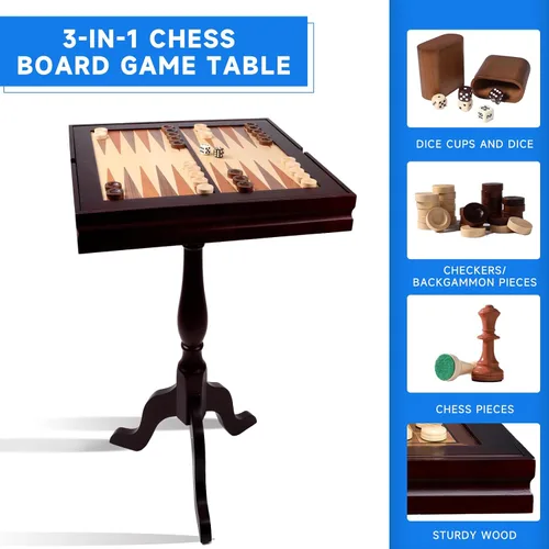 Vista 2 de GSE Juego de mesa de juego de backgammon de madera 3 en 1 con piezas de Caoba clásica